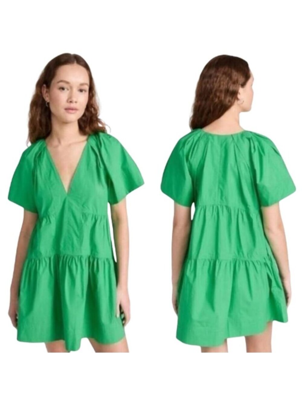 NEW A.L.C. Camila Cotton Pleated Ruffled Short Sleeve Mini Dress Green Size: 4
